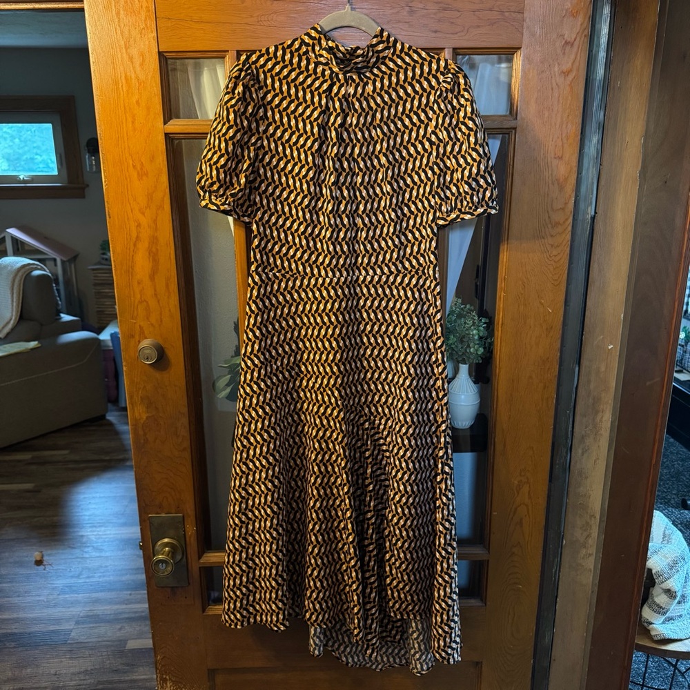 Who What Wear Black and Tan Geometric Midi Dress - Picture 2 of 7